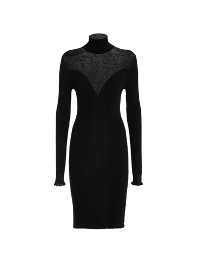 Genny Sheer-panel Ribbed-knit Mini Dress In Black
