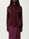 Genny Long Sleeve Shirt Featuring Pointed Collar In Burgundy