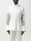 Genny Satin Shirt With French Cuffs And Long Sheer Sleeves In White
