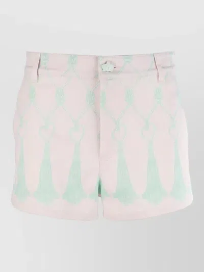 Genny Shorts Tassel Pattern Button Detail Belt Loops In Neutral