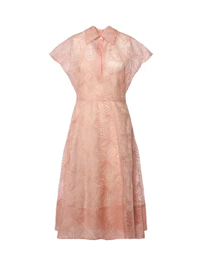 Genny Silk Dress With Orchid Embroidery