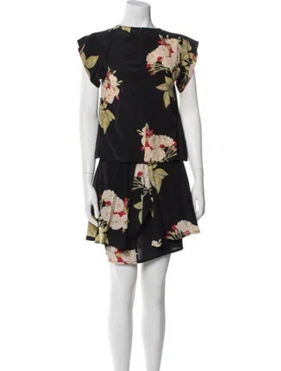 Pre-owned Genny Silk Floral Print Skirt Set In Black