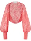 Genny Silk Shrug With Orchids Embroidery In Coral Red