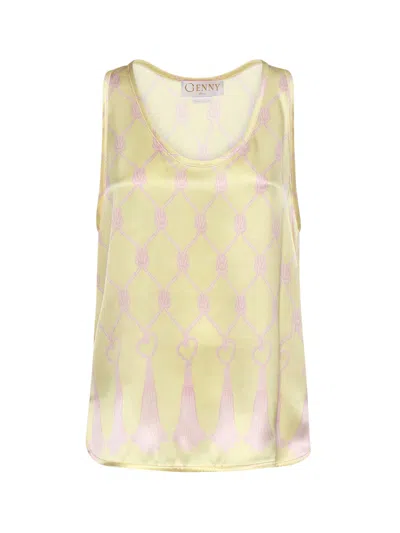 Genny Silk Top With Tassel Print In Neutral