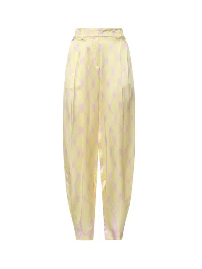 Genny Silk Trousers With Tassel Print In Yellow