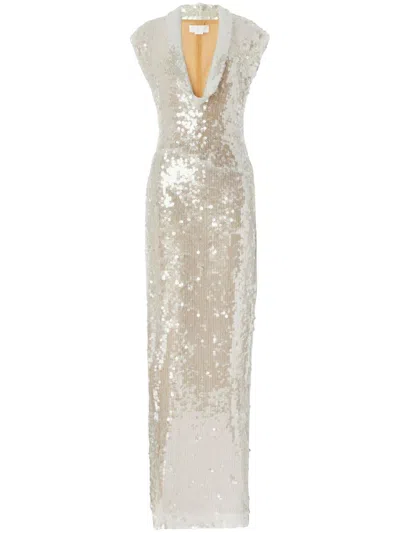 Genny Sleeveless Sequin Maxi Dress In Beige