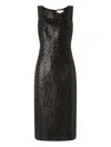 Genny Womens Black Sequin Sleeveless Tweed Mini Dress In Black