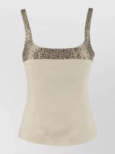 Genny Square Neckline Sleeveless Top Embellished Detail In Neutral