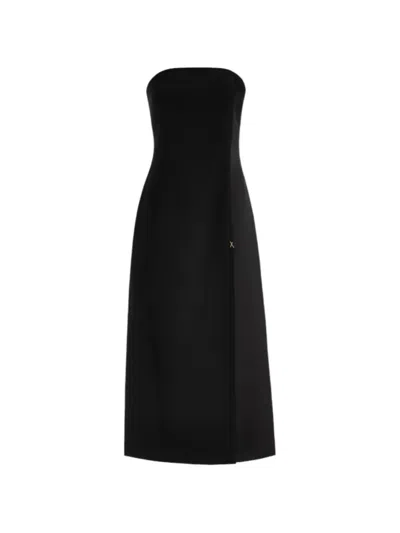 Genny Strapless Side-slit Midi Dress In Schwarz
