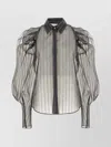 Genny Striped Sheer Blouse Puff Sleeves In Black