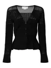 Genny V-neck Sweater With Godet Flounce In Black