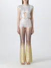 Genny Ombré Laminated-print Jumpsuit In Silver