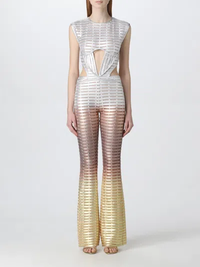 Genny Ombré Laminated-print Jumpsuit In White