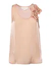 Genny Pink Satin Top With Flower In Nude & Neutrals
