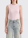 Genny Light Pink Solid Round Neck Top In White