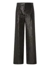 Genny High Waist Wide Leg Sequin Trousers In Black