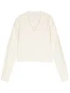 Genny Tubular-stitching Wool Sweater In White