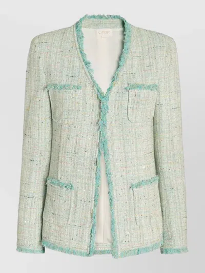 Genny Tweed Fringe Jacket V Neck Pockets In Multi
