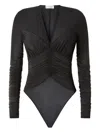 Genny V-neck Ruched Bodysuit In Black