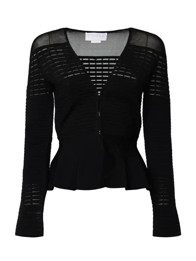 Genny V-neck Jumper With Godet Flounce In Black