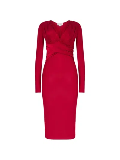Genny V-neck Wrap Midi Dress In Red