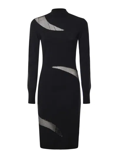 Genny Turtleneck Dress With Pearly Rhinestone Inserts In Black