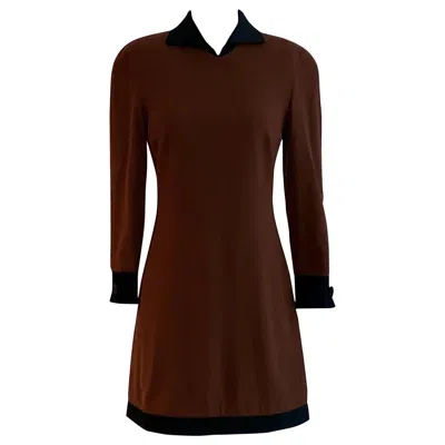 Pre-owned Genny Vintage  Brown Wool Long Sleeve Mini Dress With Black Silk Quilted Trim