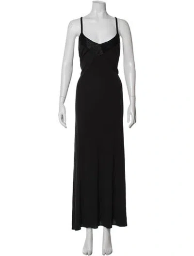 Pre-owned Genny V-neck Long Dress In Black