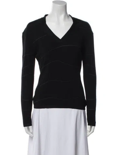 Pre-owned Genny V-neck Long Sleeve Top In Black