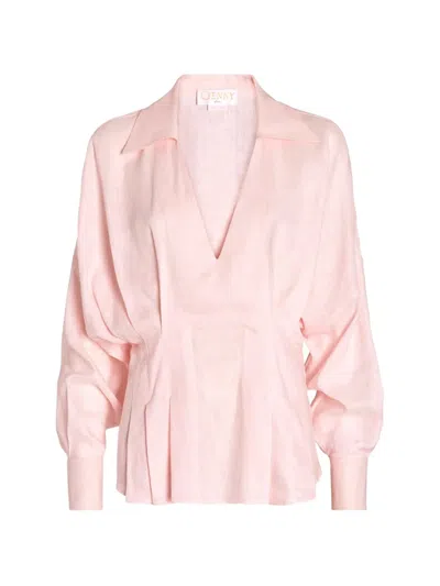 Genny V-neck Pleated Blouse In Pink