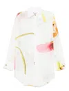 Genny Floral Print Sheer Cotton Shirt With Belted Waist