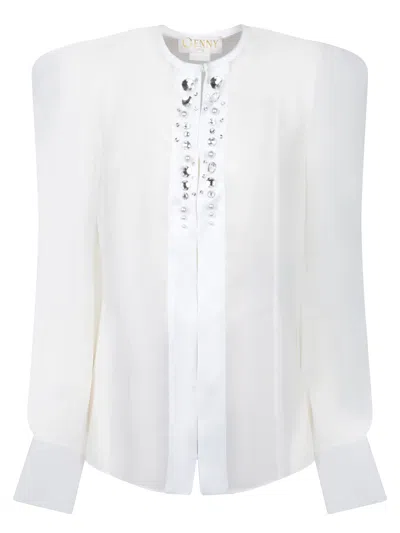 Genny White Georgette Shirt With Rhinestones