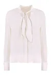 Genny Creased Pleated Shirt With Pussy-bow Collar In White