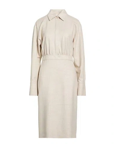 Genny Woman Midi Dress Beige Size 8 Virgin Wool, Viscose, Elastane, Polyamide, Metallic Polyester In Multi