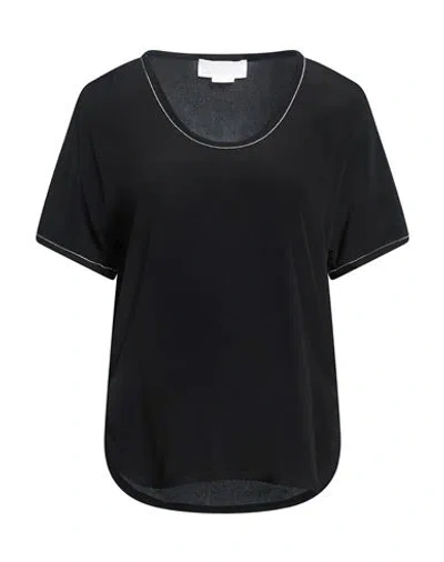 Genny Woman Top Black Size 2 Acetate, Silk