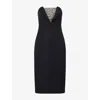 Genny Womens Black Rhinestone-mesh Bodice Woven Maxi Dress In Black