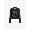 Genny Womens Black Sequin Cropped Tween Woven Blazer In Black