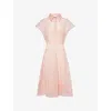 Genny Womens Flared Embroidered Woven Midi Dress Sea Shell Rose In Sea Shell Rose