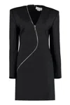 Genny Decorative-zip Long-sleeve Minidress In Black