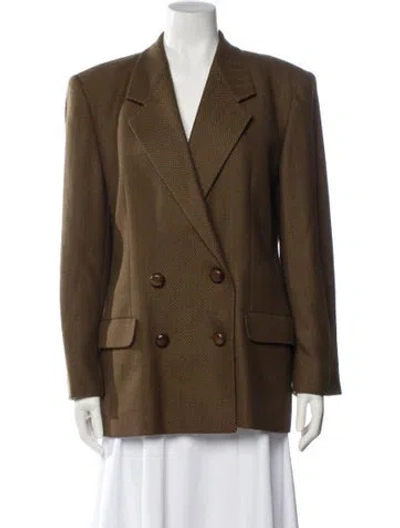 Pre-owned Genny Wool Plaid Print Blazer In Brown