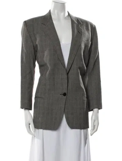 Pre-owned Genny Wool Plaid Print Blazer In Gray