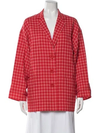 Pre-owned Genny Wool Plaid Print Blazer In Red