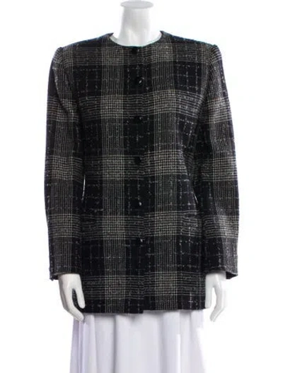 Pre-owned Genny Wool Plaid Print Evening Jacket In Black
