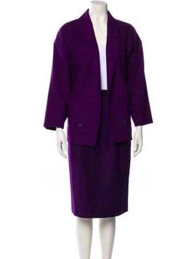Pre-owned Genny Wool Pleated Accents Skirt Suit In Purple