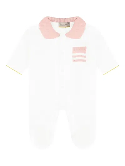 Gensami Contrasting-collar Babygrow In White