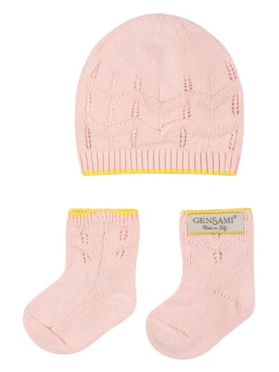 Gensami Babies' Happy Zigzag Beanie Hat Set In Pink