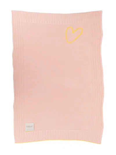 Gensami Heart-embroidered Knitted Blanket In Pink