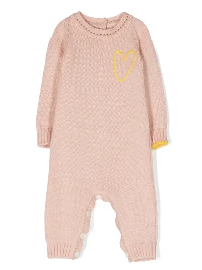 Gensami Babies' Heart-embroidered Knitted Romper In Pink