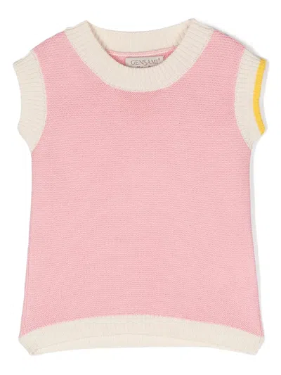 Gensami Babies' Knitted Shortsleeved Top In Rosa