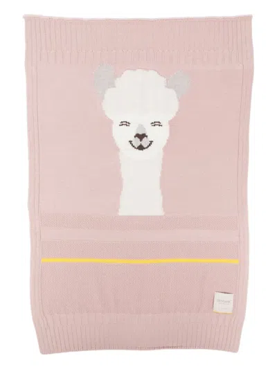Gensami Llama-appliqué Knitted Blanket In Pink